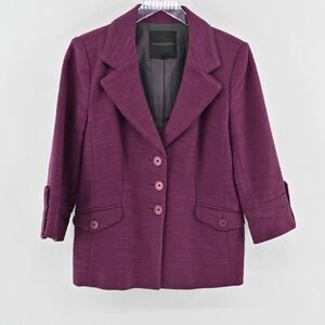 Classiques Entier Atelier Purple Textured‎ 3/4 Sleeve Blazer Jacket - Women's
